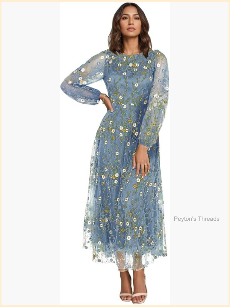 Floral Embroidered A-Line Tea Length Formal Dress With Corset Back